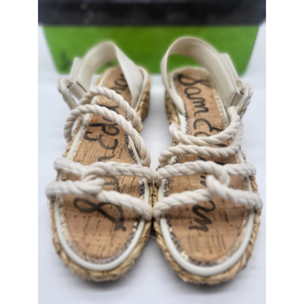 Sam Edelman 6.5 Cristan Round-toe Strappy Espadrille Platform Rope Sandals IVORY